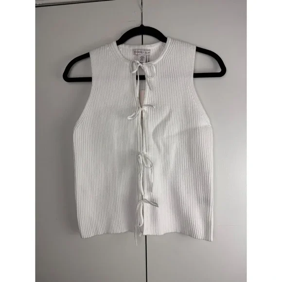 Sincerely Jules White Ribbed Tie Front Sleeveless Knit Vest Top Women XS Sweater - Picture 1 of 4